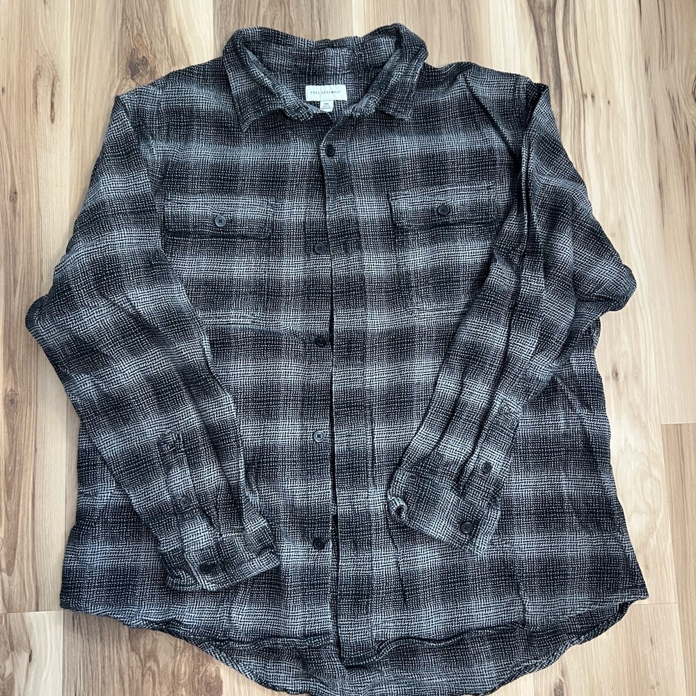 Men’s Heavyweight Flannel Shirt / Shacket Black, Grey, White Free Assembly